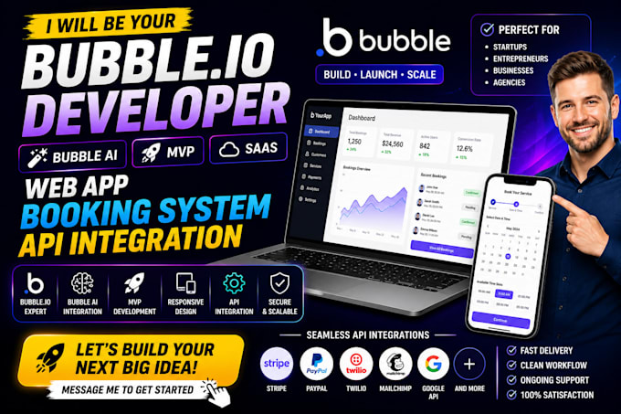 bubble io developer bubble ai mvp saas web app booking system api intergation