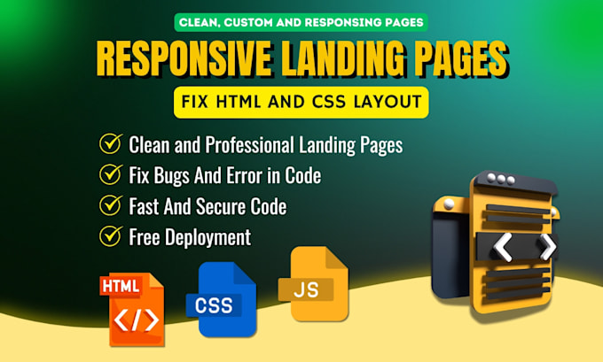 build clean responsive landing pages or fix HTML CSS layouts
