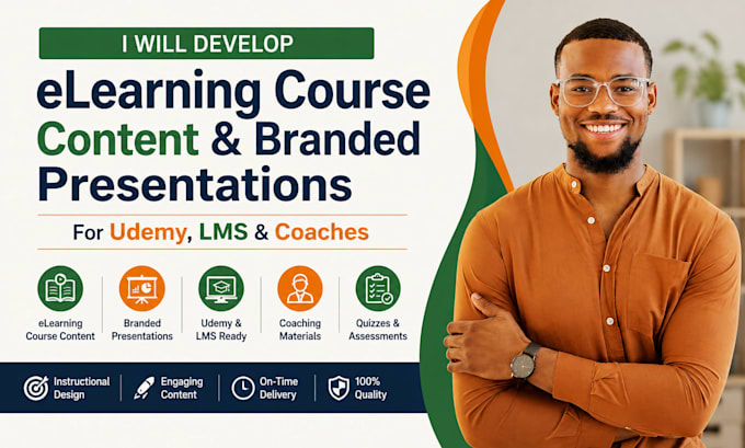 dev elearning course content and branded presentations for udemy, lms, coaches