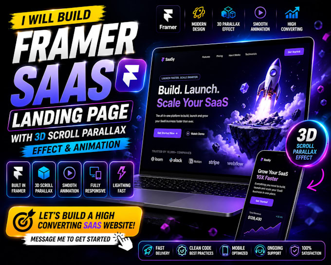 framer website framer saas landing page with 3d scroll prallex effect animation