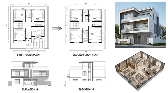 do autocad 2d floor plan, 3d floor plan, design and architecture 3d rendering