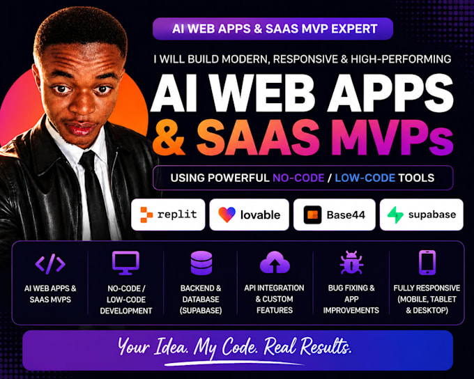 build no code ai saas mvp web app with replit ai, lovable ai, base44