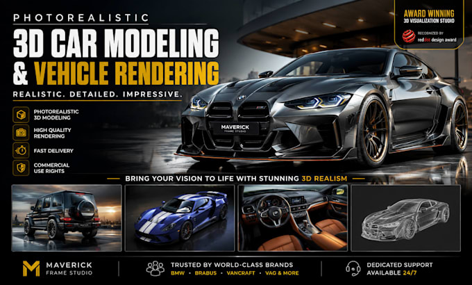 create photorealistic 3d car modeling and vehicle rendering