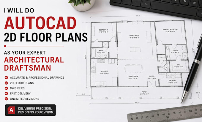do autocad 2d floor plans as your expert architectural draftsman