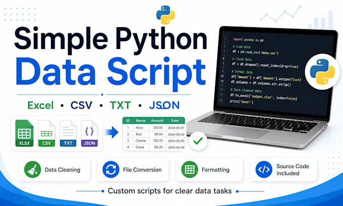 write a simple python script for excel CSV or data files