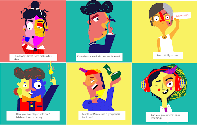design unique flat vector editorial illustrations and geometric characters