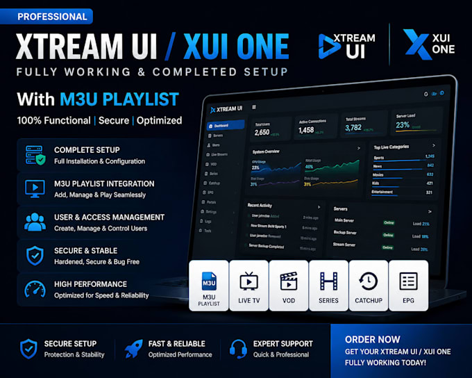 developer full working and completed xtream ui, xui one, with m3u playlist