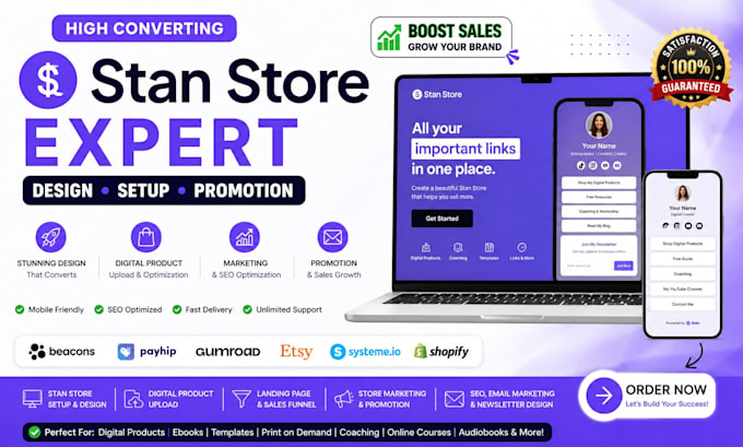 setup and optimize your stan store, payhip, gumroad and beacons ai