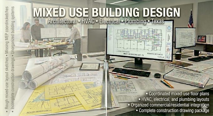 draft texas mixed use architectural and mep construction drawings