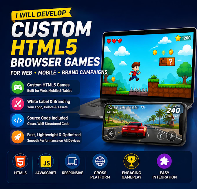 develop a 2d HTML5 web game, playable ad, web browser game for mobile or desktop