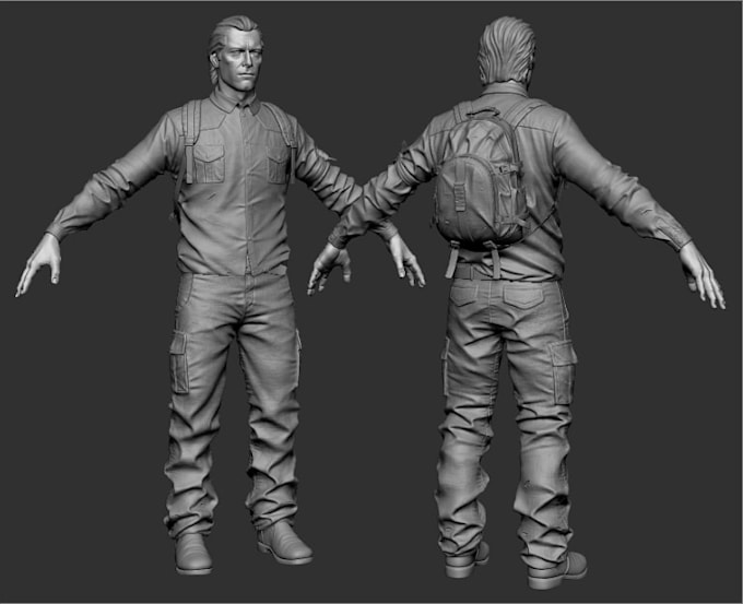 do digital human sculpt, high poly model, backpack model, human figure anatomy