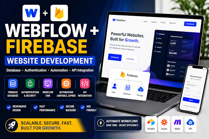 build webflow website with firebase database auth, outseta, membership site, CRM