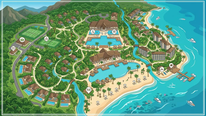 design resort map, campground map, rv park and tourist map