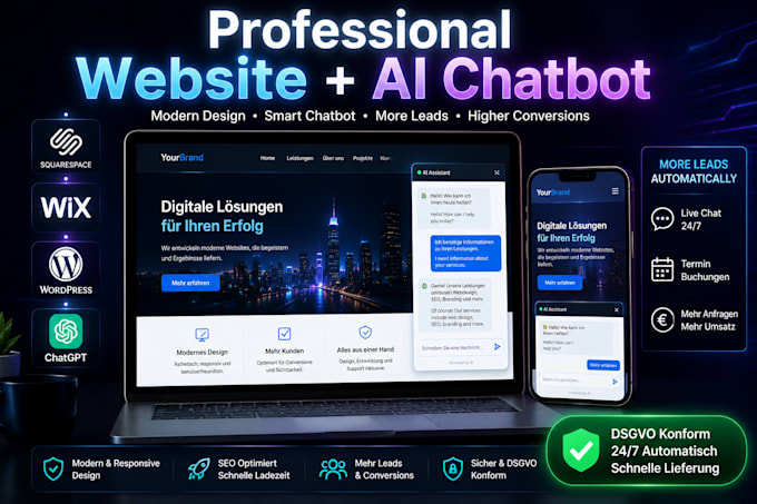 build professional squarespace wix wordpress website with ai chatbot