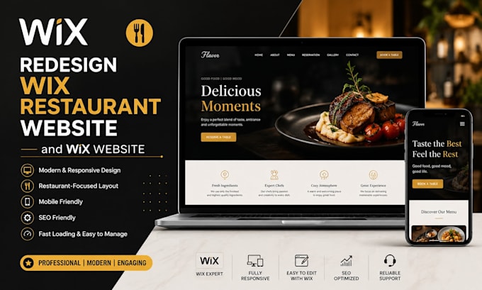 redesign wix restaurant website and wix website