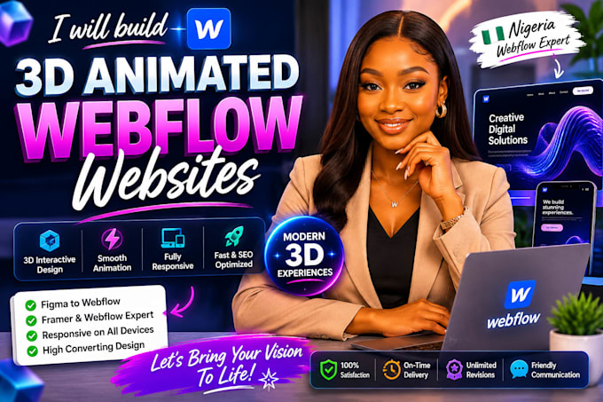 develop responsive 3d webflow website with interactive animations