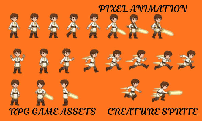 design pixel art creature sprite sheet with animation for rpg games