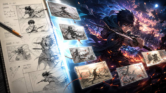 create professional anime storyboard illustration