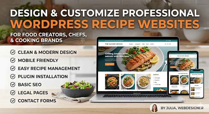 create a modern wordpress recipe blog website