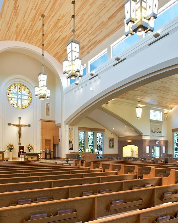 design church interior in 3d rendering, modelling visualization and animation
