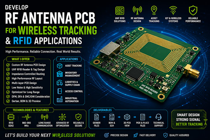 develop rf antenna pcb for wireless tracking and rfid applications