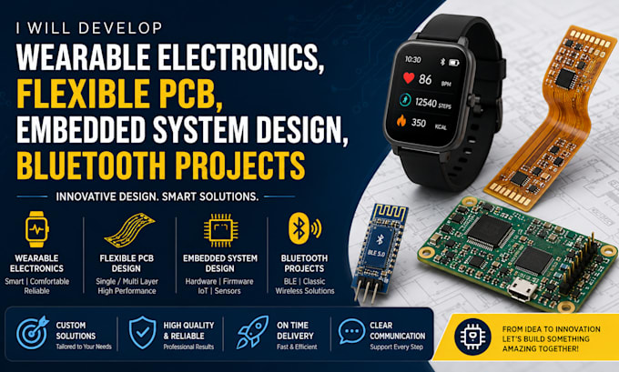 design wearable electronics, flexible pcb, embedded system and bluetooth project