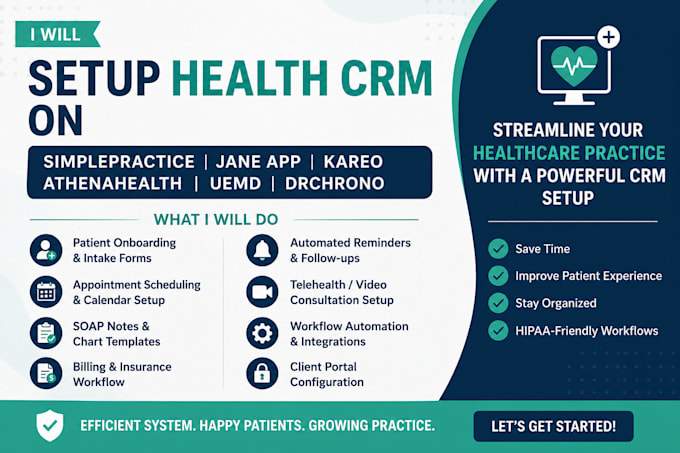 setup health and wellness CRM on simplepractice, jane app,charm athenahealth emr