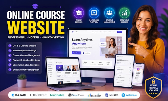 build advance online course website, lms or elearning website, course website
