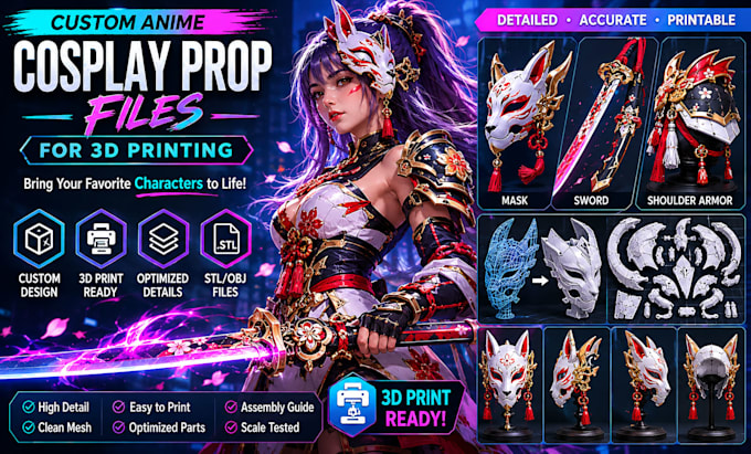 create custom anime cosplay prop files for 3d printing