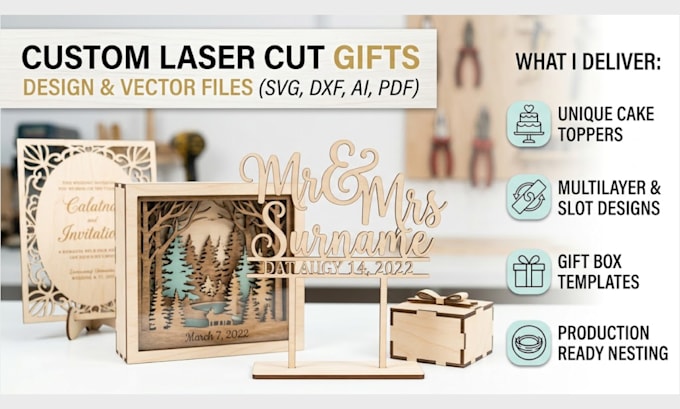 design custom laser cut vector templates for weddings and gifts