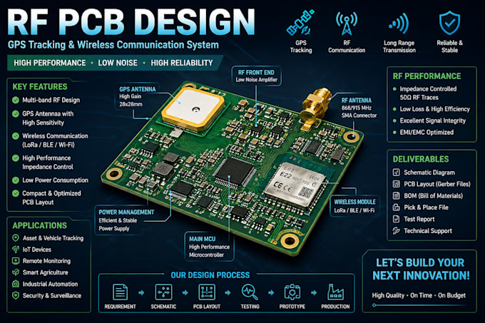 design rf pcb with gps antenna tracking and wireless communication system