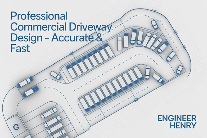 commercial driveway design  parking layout, truck turning construction plans