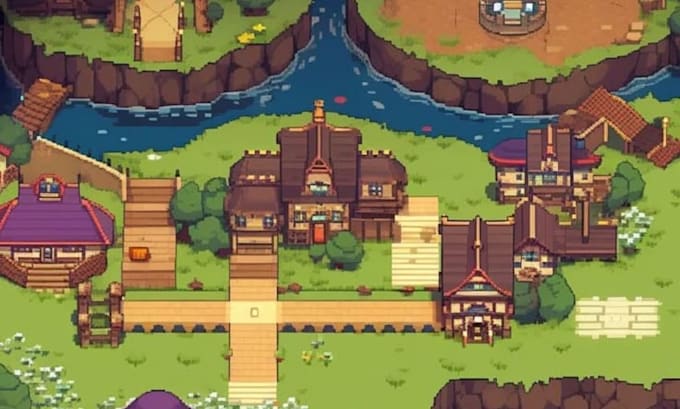 do 2d pixel art tileset, 2d top down tilemap, props, rpg indie game assets