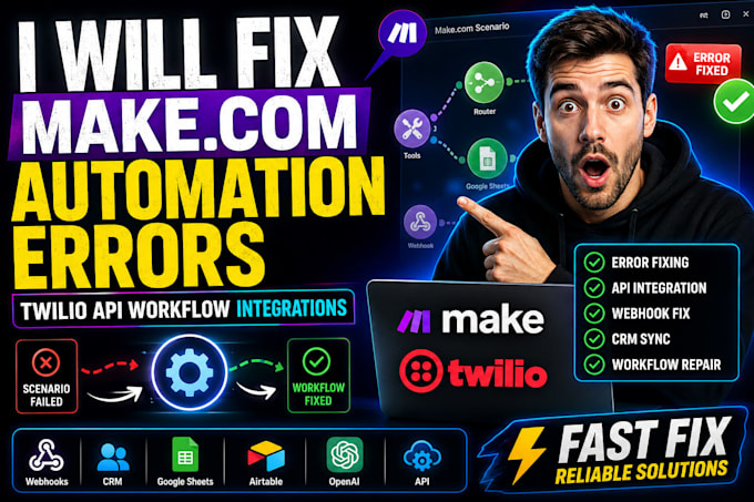 fix make com automation errors and twilio api workflow integrations