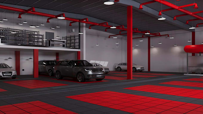 redesign car showroom interior, dealership facility layout, render auto workshop