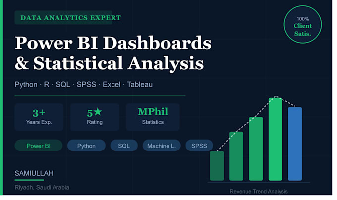 build power bi dashboards, python analytics, and statistical reports for