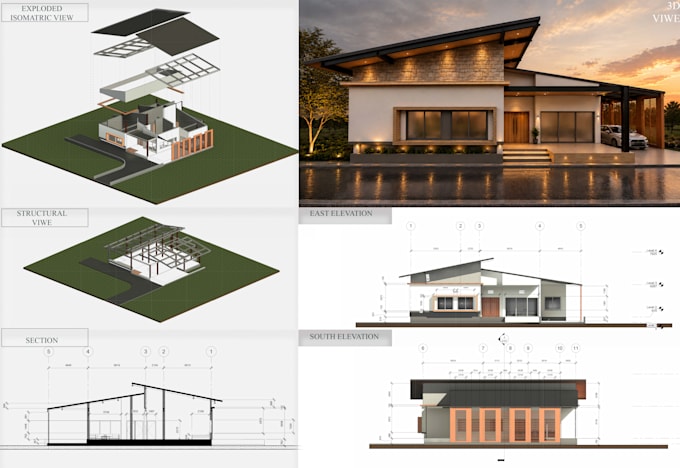 do revit bim 3d modeling, cad drafting, sketchup modeling, and 3d visualization