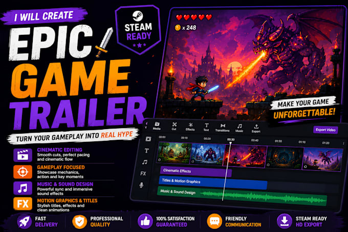 a cinematic game trailer, game teaser, game promotion, after effect, game ads