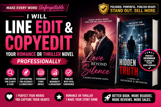 professionally line edit and copyedit your romance or thriller novel