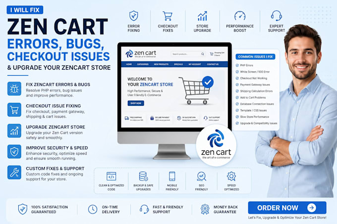 fix zen cart errors, bugs, checkout issues and upgrade your zencart store