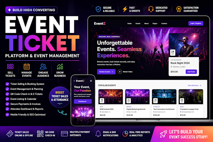 build event ticket website event management event planning website expert ads