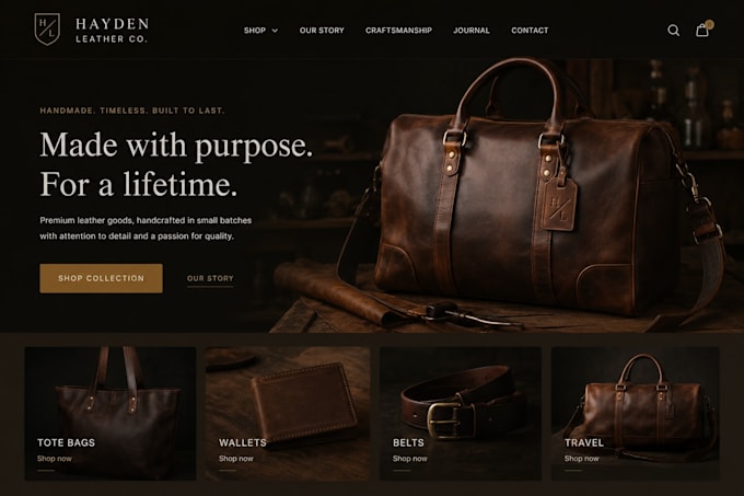 design squarespace leather goods maker website bags website artisancraft website