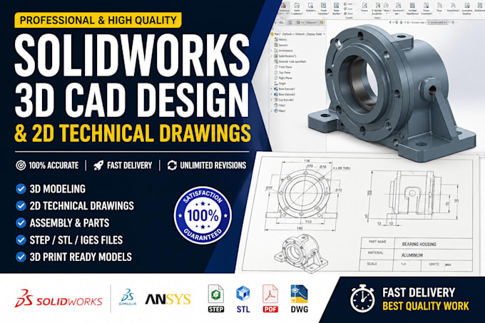 create solidworks 3d cad models and 2d technical drawings