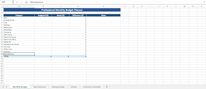 create a professional custom excel budget planner