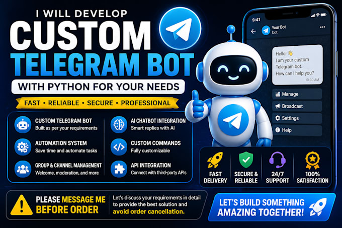 setup custom telegram bot, telegram automation and ai chatbot