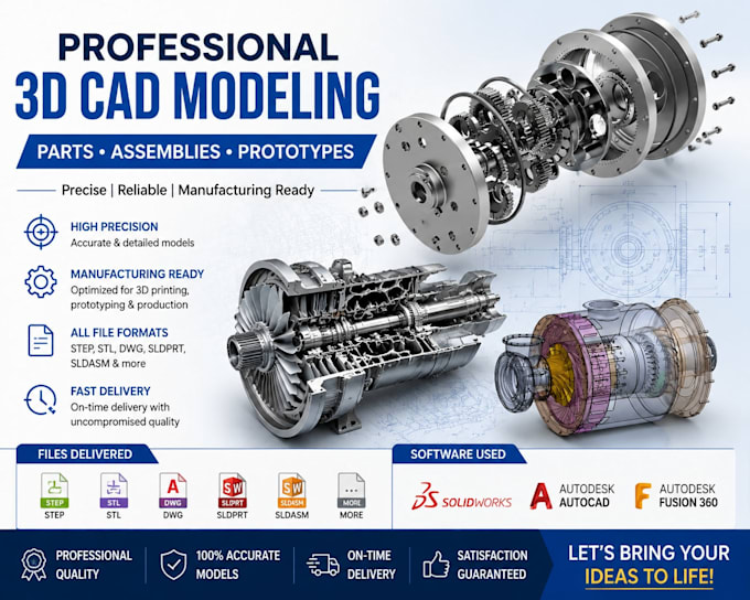 design 3d cad models for parts assemblies and prototypes