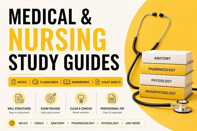 create aesthetic medical nursing study guide notes, workbook PDF, flashcards