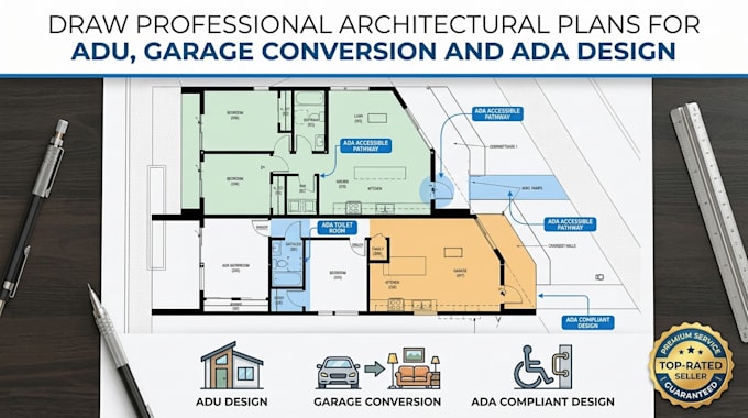 draw professional architectural plans for adu, garage conversion and ada design