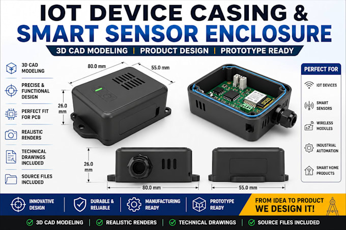 design hot iot device casing smart sensor enclosure cad 3d modeling