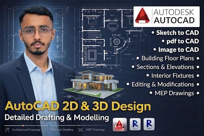 expert autocad drafting, revit bim, sketchup 3d modeling and rendering